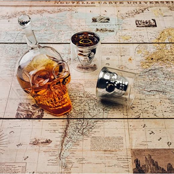 Clear Glass Skull Liquor Decanter, Clear Glass Skull Shaped Whiskey Decanter New - Picture 5 of 6